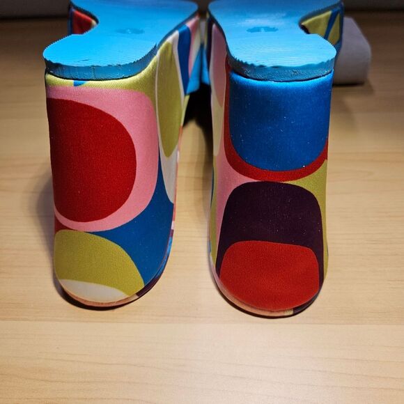 Coach Aqua Corryanna Nappa Sateen Leather Slip On 4 Inch Colorful Wedge Sandals - Picture 5 of 12